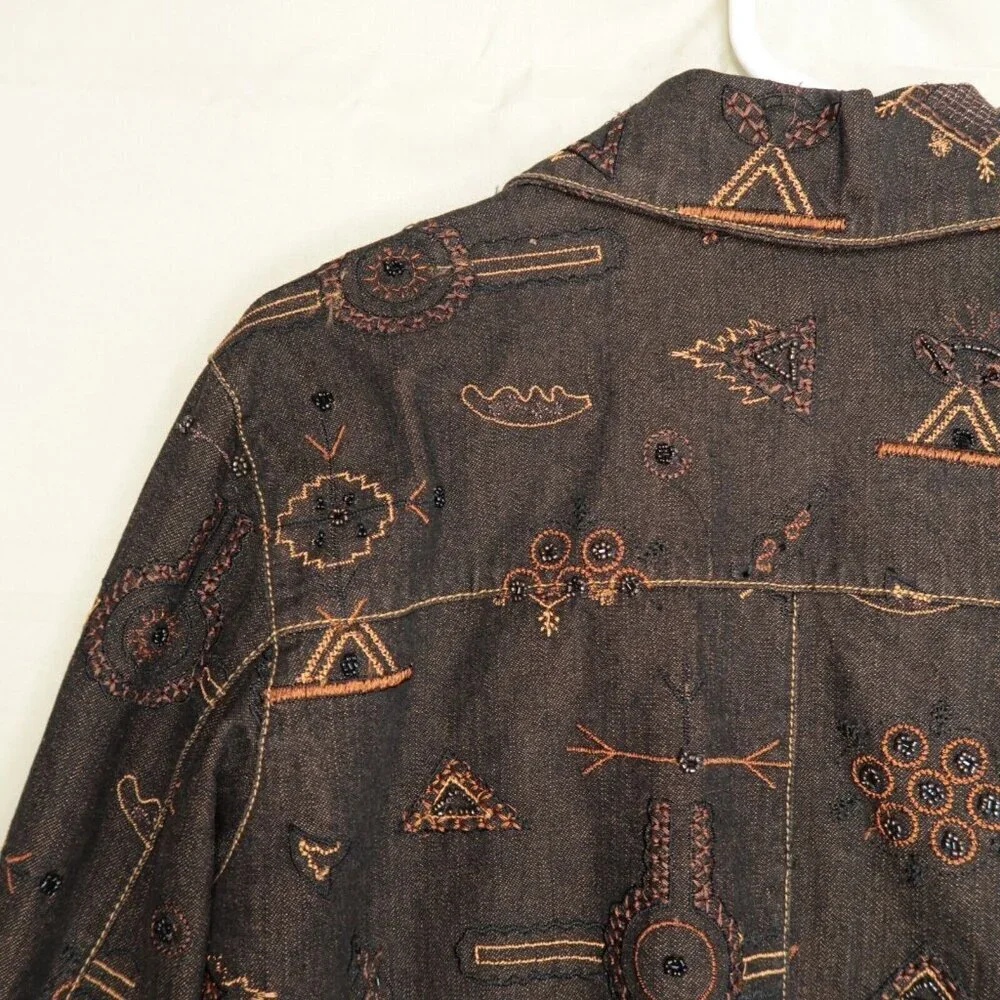 Chico’s Brown Denim Jean Jacket Anniversary Collection Silk Lined Women's Medium - Picture 8 of 13